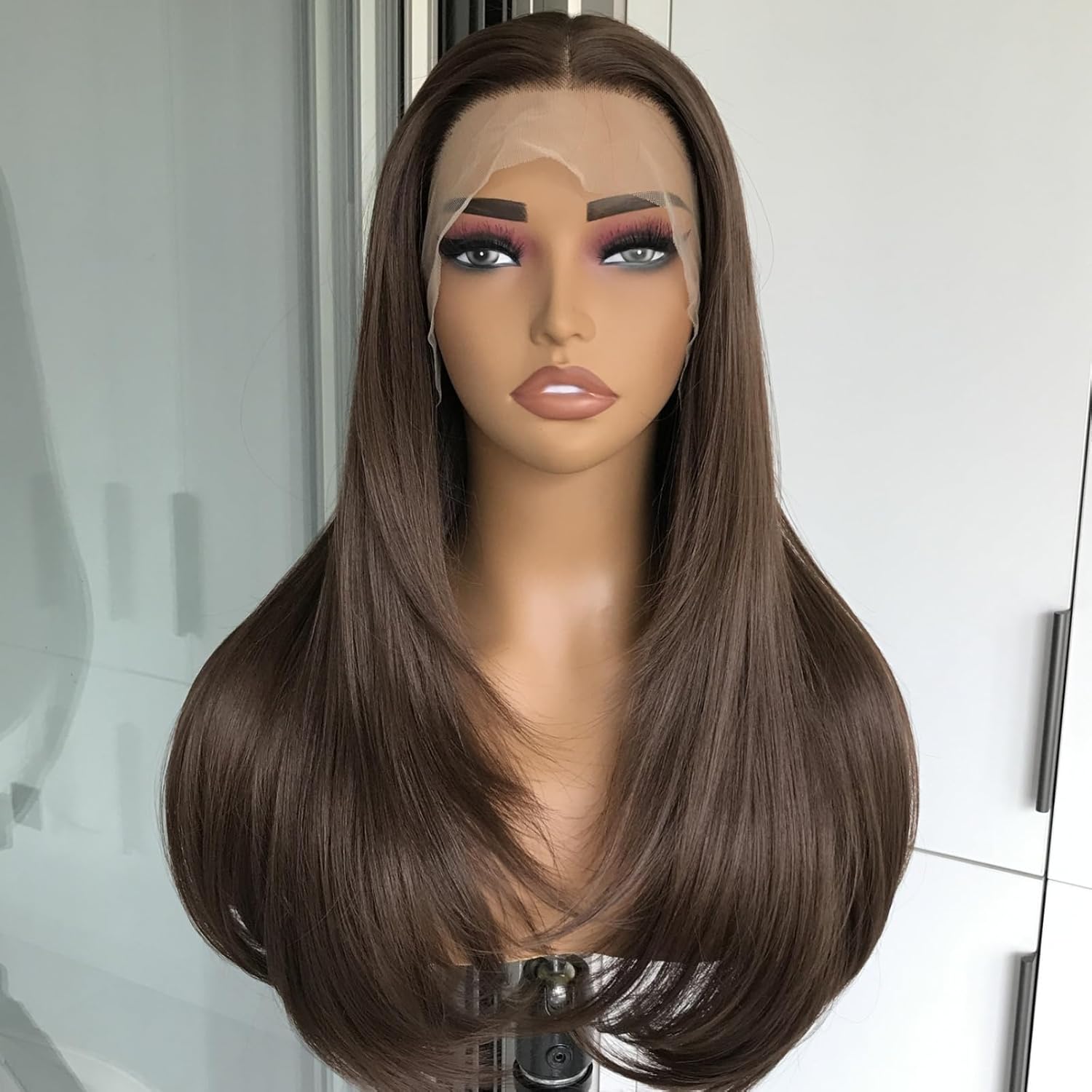 Hd Lace Frontal Wig Human Hair Pre Plucked - Czekoladowo-brązowa, idealnie prosta, ciemnobrązowa peruka z