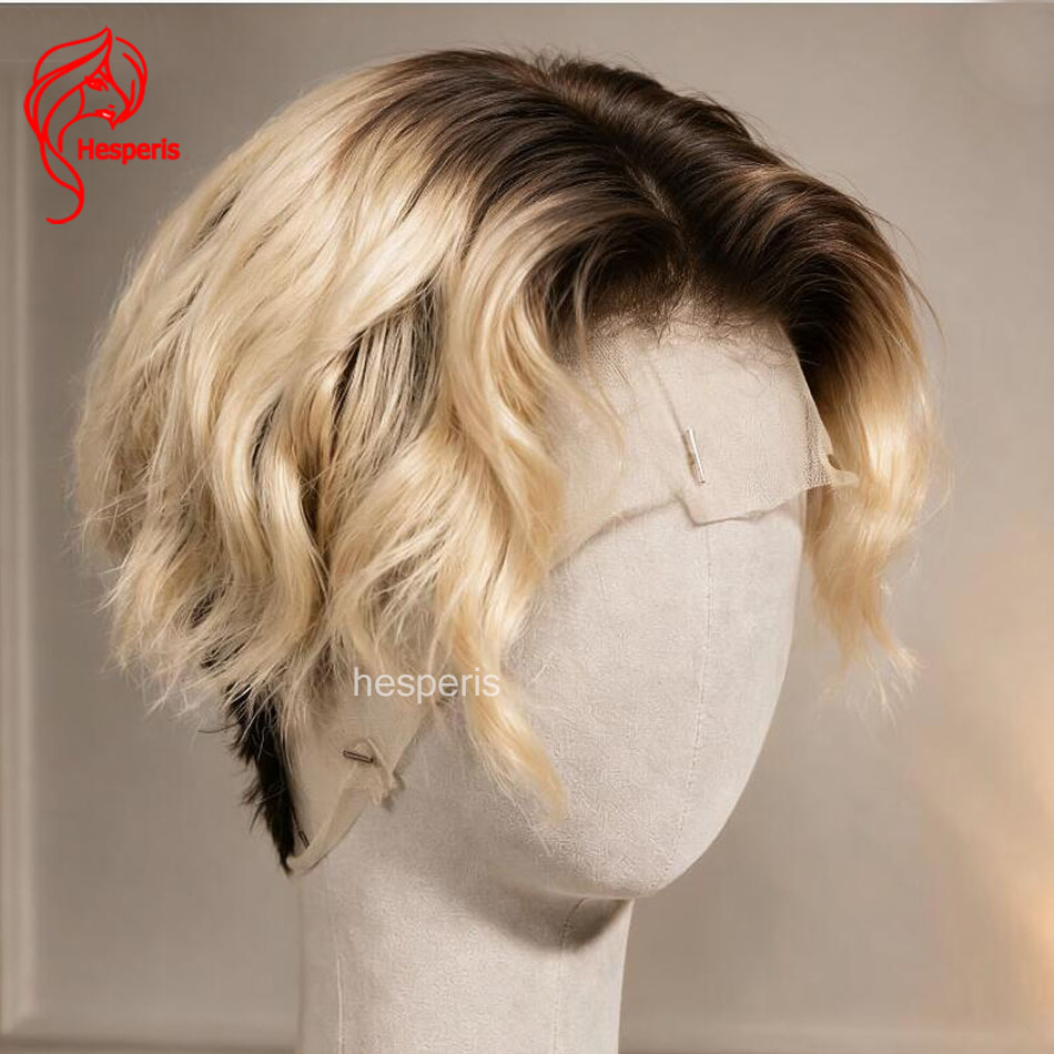 Glueless Wear And Go Human Hair Wig - Peruka męska Hesperis, ombre blond, krótki
